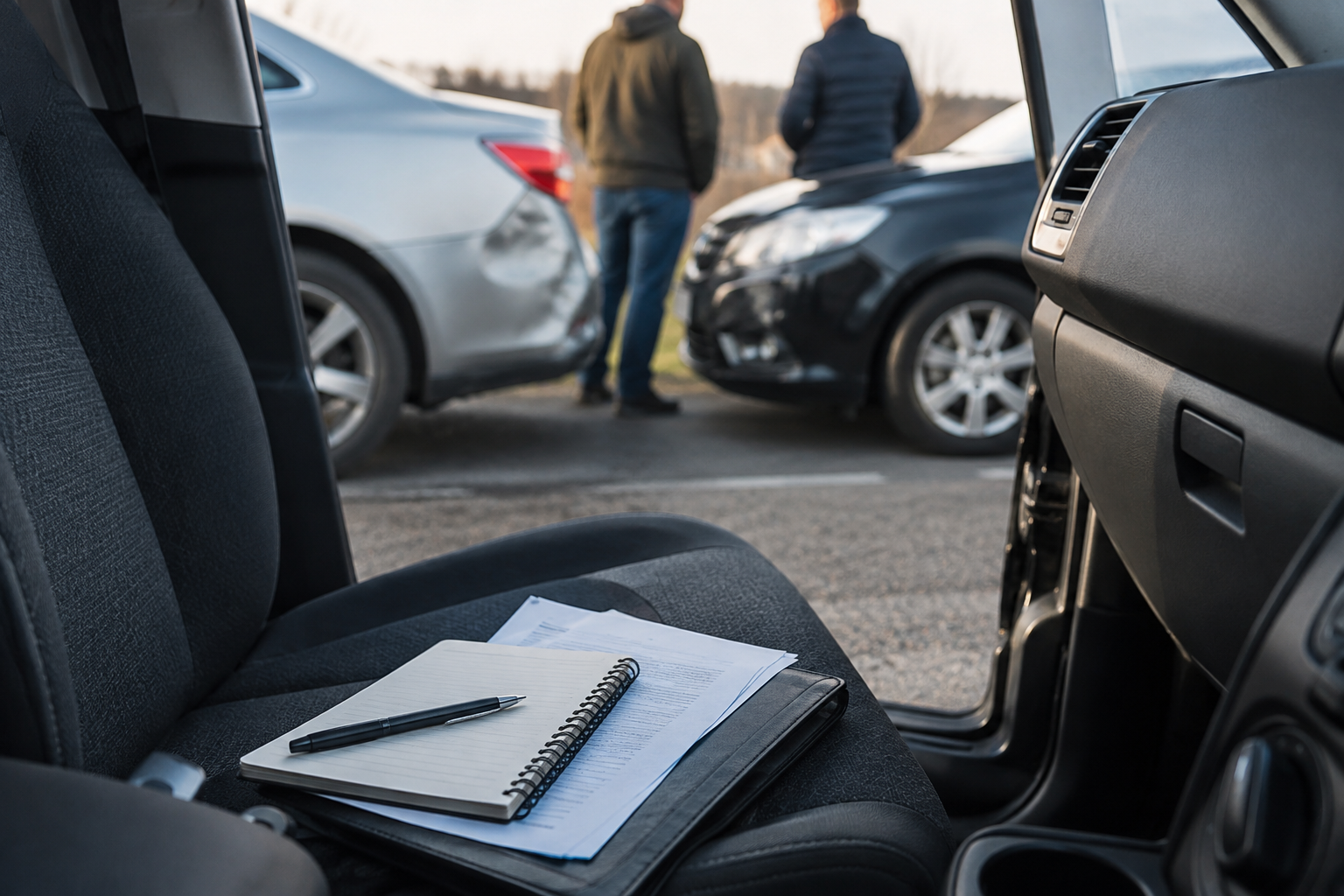 Parked vehicles after a minor collision, illustrating should i see a doctor after a car accident even when feeling fine.